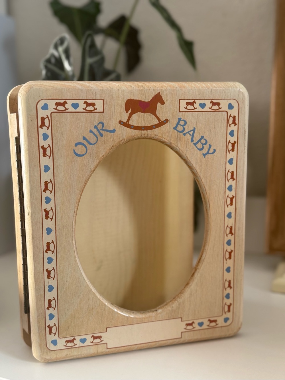 Vintage 80s Blue and Brown Rocking Horse Baby Frame